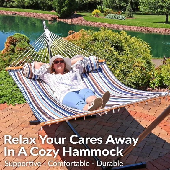 Outdoor Hammock with Spreader Bars - Heavy-Duty 450-Pound Capacity Double Hammock for Outside