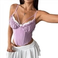 thumbnail image 3 of Corsé con Cuello en V, Tirantes Ajustables y Ribete de Encaje con Volantes para Mujer Top Corto Moldeador Rosa y L, 3 of 10