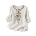 thumbnail image 6 of Women tshirts Sawvnm Embroidered Tops For Women 3/4 Sleeve Boho Linen Shirts Plus Size V Neck Tunic Peasant Clothes White S, 6 of 8