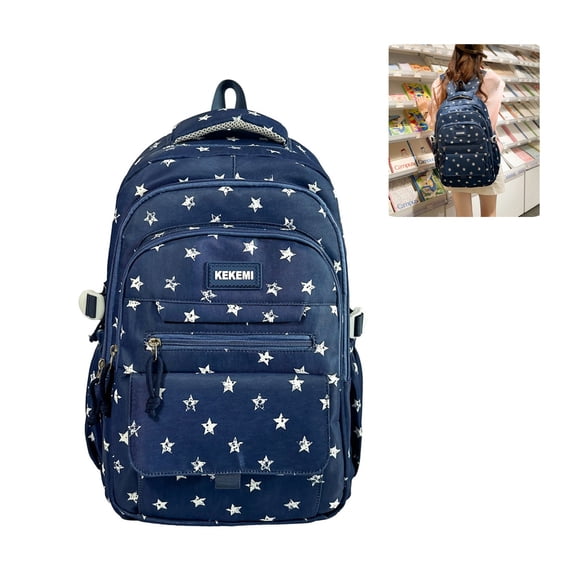 Bisitoy Large Capacity Star Print Backpack Casual Daypack, Lightweight Laptop Backpack for Office, Students, Daily Commute & Travel
