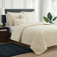thumbnail image 2 of Clara Clark Home Quilt Set Bedspread - Ultra Soft Microfiber Embossed Grid Weave Pinsonic Lightweight - Quilted Comforter 5 Piece Bedding Set - 2 Pillow Shams, 2 Euro Shams - King, Beige Cream, 2 of 4