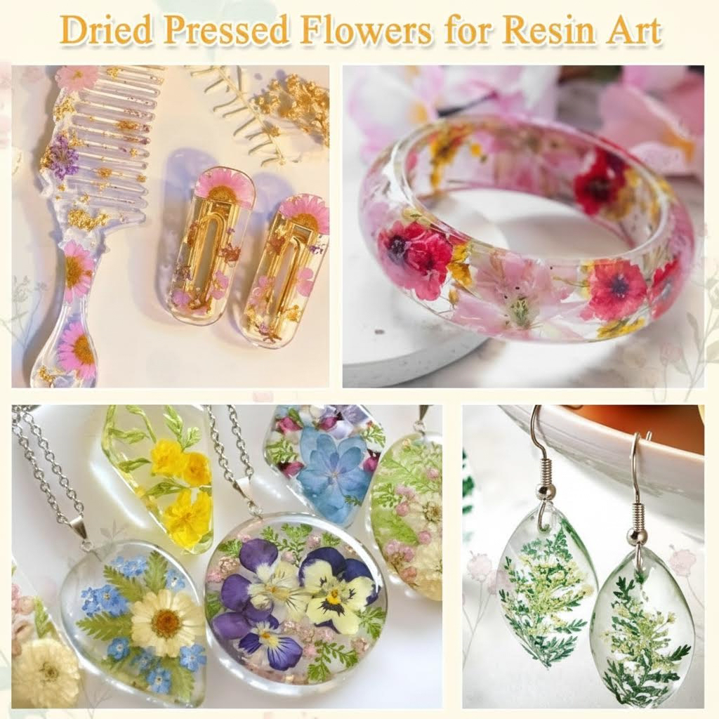 124 Pcs Natural Dried Pressed Flowers and Leaves Bulk for Epoxy Resin Crafts, Jewelry Making, Candle Soap, Scrapbooking, Bookmark and Nail Art Decorations