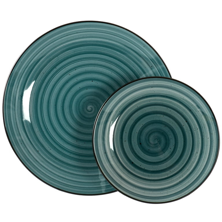 Elama Gia 24 Piece Round Stoneware Dinnerware Set in Dark Green