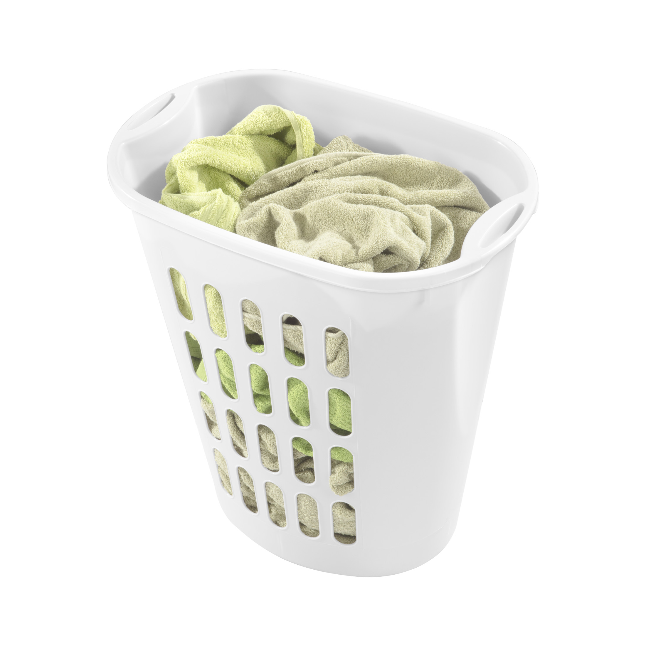 Sterilite Large Open Laundry Hamper, Plastic Oval Shape with Wide Opening and Carry Handles, White, 6 Pack
