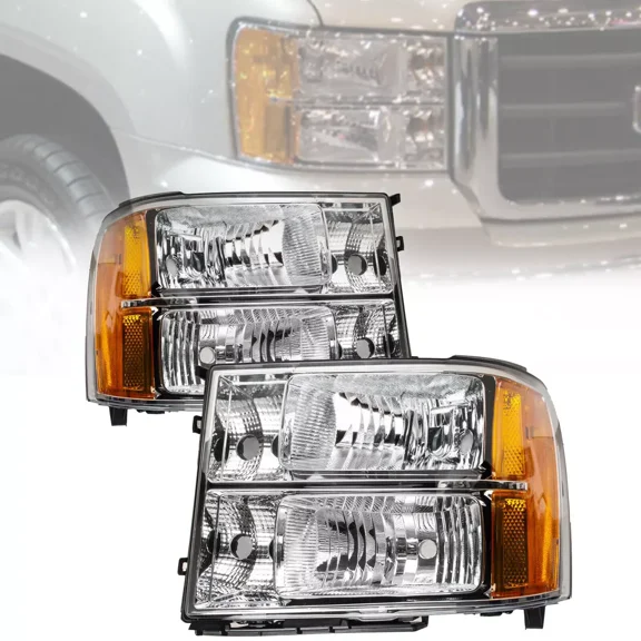 Pair Headlights For 2007-2013 GMC Sierra 1500 2500HD 3500HD Crystal Headlamps