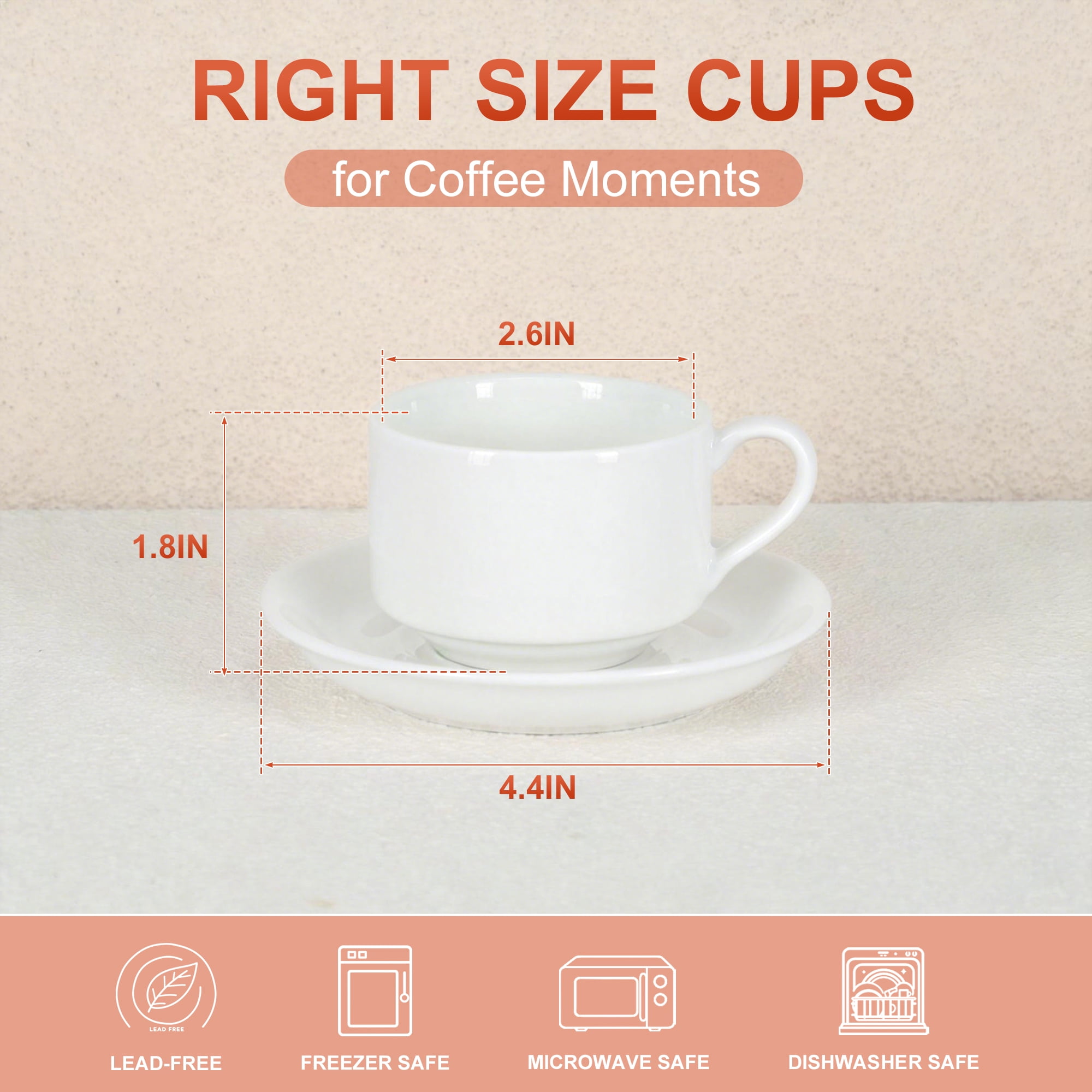 Unique Bargains 3 Ounce Espresso Cups Set of 4 Stackable Demitasse Mugs Includes Display Stand Cups Saucers and Spoons for Machines & Home Use White Silver Tone