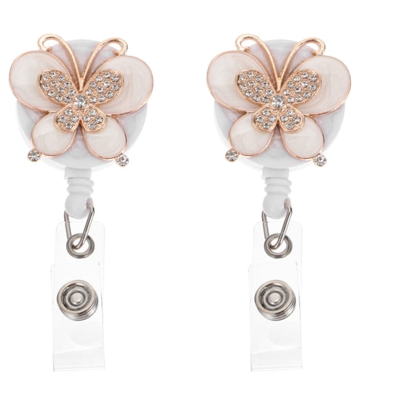 2 Pcs Badge Reels Retractable Butterfly Easy Pull Button Practical Holder