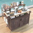 thumbnail image 2 of Outdoor Kitchen Island with Stainless Steel Top, 53.3" Solid Wood Grill Cart with Raised Shelf, Locking Wheels, Adjustable Storage for BBQ, Patio, Garden, Brown, 2 of 11