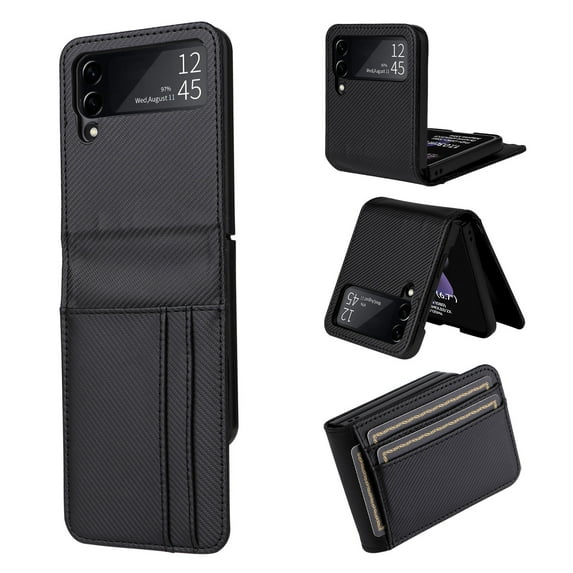 Mantto Galaxy Z Flip 3 Wallet Case with Card Slots, PU Leather Drop Protection Shock-absorbing Lightweight Scratch Resistant Plastic Protective Case Cover for Samsung Galaxy Z Flip 3 2021 5G, Black