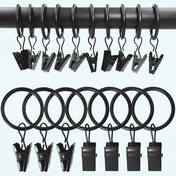 100 Pack Metal Curtain Rings with Clips, Curtain Hangers Clips, Drapery Clips with Rings, Drapes Rings 1 in Interior Diameter, Fits Diameter 5/8 in Curtain Rod, Vintage Black