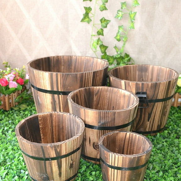 DEMACRIO 3Pcs Vintage Flower Pot Wooden Barrel For Family Friends 15x12x13in