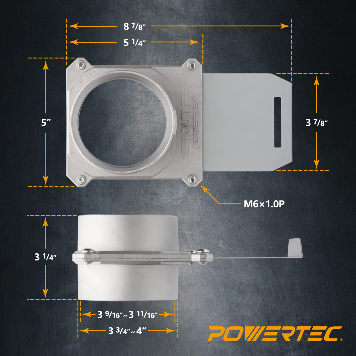 POWERTEC 4 Inch Wall Mount Blast Gates - 2 Pack Dust Collection System Accessories For Workshops