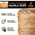 thumbnail image 3 of Manila Rope - 3 Strand Cordage Twisted Braided Rope - Thick Natural Fiber Rope for Nautical, Marine, Decorative Rope for Crafts, Porch Column, Outdoor Pole Wrap, Tree Rope Swing (1/4" 1200 Feet), 3 of 6