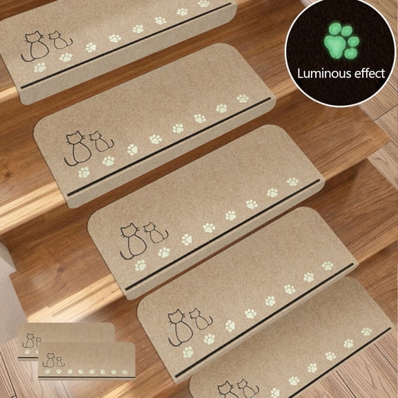 KOYPTL 2Pcs Non Slip Glowing Stair Treads 9"x22" for Wooden Steps Indoor,Absorbsent Carpet Stair Runners Rugs with Adhesive Backing,Staircase Step Covers Mats for Elders Toddlers Dogs Washable Beige