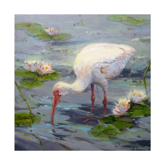 Canvas Wall Art - Sandy Nelson 'Ibis and Lilies' Wall Art for Living Room, Bedroom, or Office Dcor by Trademark Fine Art - 18 x 18 Inches