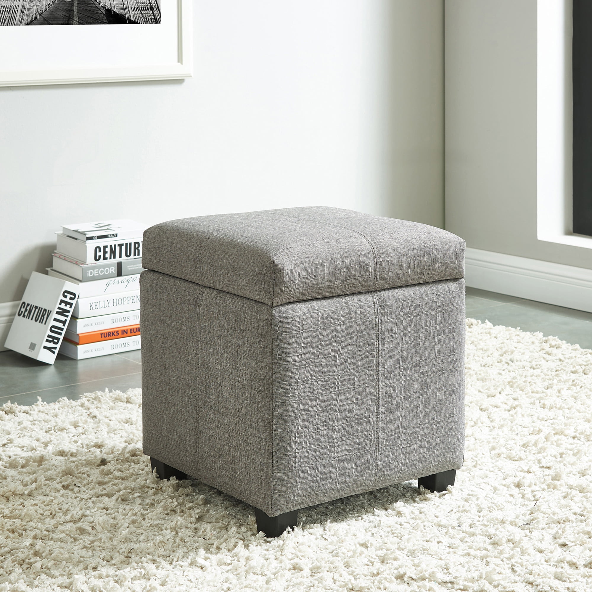 hinged lid storage ottoman grey  walmart