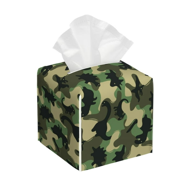 Balery Camouflage Dinosaur Porta Pañuelos de Cuero con Estampado – Funda Moderna Cuadrada para Caja de Pañuelos, Dispensador 5x5x5''