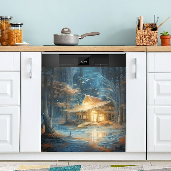 Magic House in Blue Magnetic Dishwasher Cover Magnet Refrigerator Dishwasher Sticker Home Decorative Art Kitchen Panel Decal 23x26 Inch