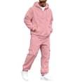 thumbnail image 2 of Mens 2 Piece Outfits Long Sleeve Half Zip Hoodies Joggers Solid Color Pullover Casual Streetwear Comfortable Tracksuit Men Pink XXXL, 2 of 8