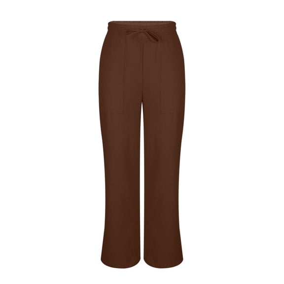 GiLiling Girls Cotton Linen Pants Wide Leg Drawstring Elastic High Waist Pants Teen Summer Casual Loose Lightweight with Pockets (Brown, 10-11 Years)