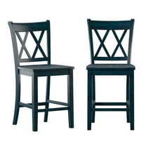 Weston Home Farmhouse Square Seat X-Back 24" Counter Height Chair, Antique Denim (Set of 2)