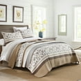 thumbnail image 5 of Y-PLWOMEN Cotton Quilt Set King Size, King Quilt Bedding Set Bedspreads, Floral Striped Quilt, Lightweight Quilted Comforter for King Bed, Brown/White/Gray, All Season, 3 Pieces, 5 of 8