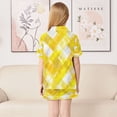 thumbnail image 4 of Silky Satin Kids' Pajama Set Breathable & Smooth Unisex Button-Down Pajamas Yellow and White Checkered Squares, 4 of 8
