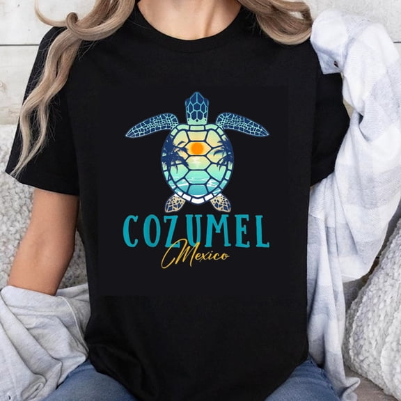 100% Cotton Turtle Cozumel Mexico Design Print T-Shirt
