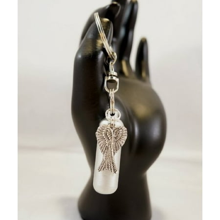 Angel Wing Keychain - Brushed Silver Cremation Urn with Large ANGEL WINGS on Swivel Stainless Steel Keychain - Includes Velvet Pouch & Fill Kit