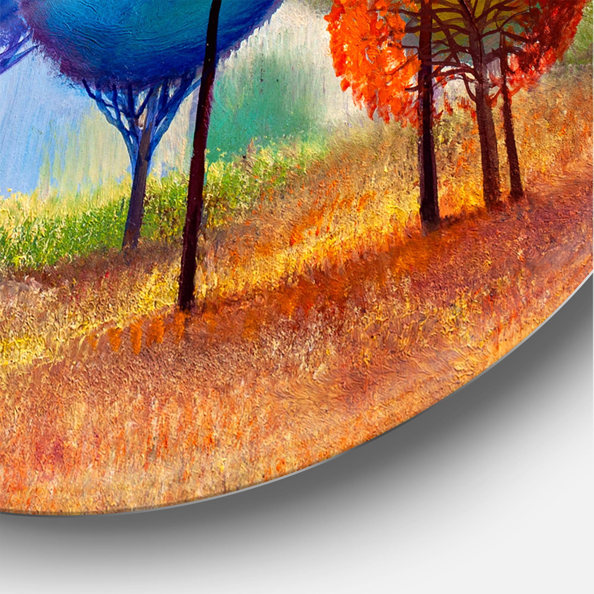 Designart 'Colourful Trees Abtract Impression III' Traditional Circle Metal Wall Art 29x29 - Disc of 29