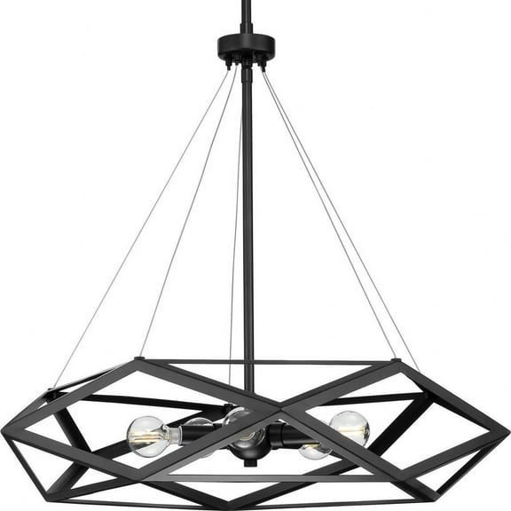 Progress Lighting Saucedo 5-Light Pendant, Matte Black, Geometrical Steel, Transitional, 24.5" x 22"