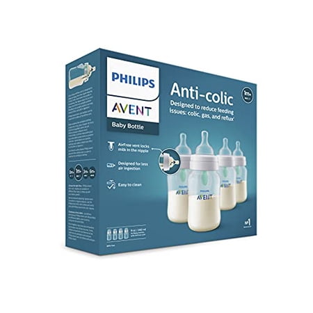 Philips AVENT Anti-Colic Baby Bottles with AirFree Vent, 9oz, 4pk, Clear, SCY 9oz 4 Pack Clear