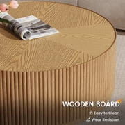 Gelloan 35 Round Coffee Table with Two Drawers,Circle Coffee Table Space-Saving Multiple Purpose for Living Room,Dining Room and Home,Natural