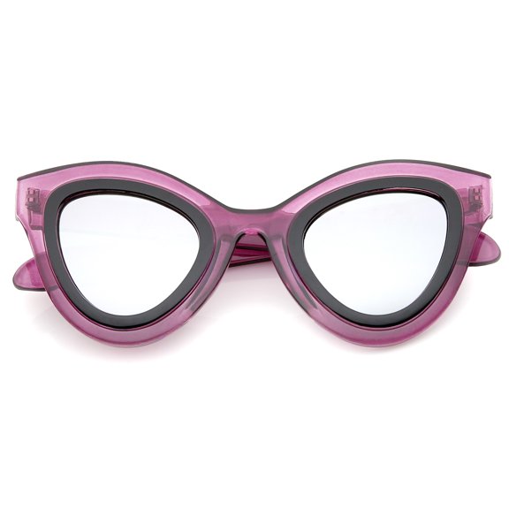 sunglassLA Unisex Womens High Fashion Two-Toned Mirrored Cat Eye Sunglasses (Pink-Black / Silver Mirror) - 42mm
