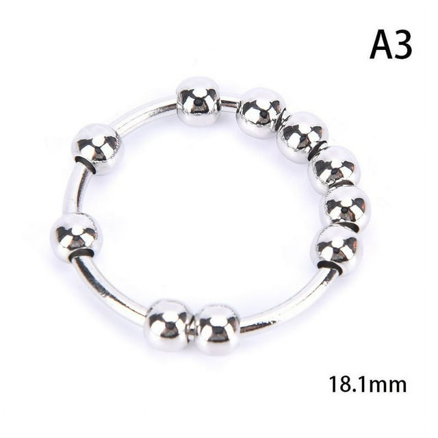 Sterling Silver Rotatable Beaded Finger Ring For Anti-Stress Anxiety Relied Ring