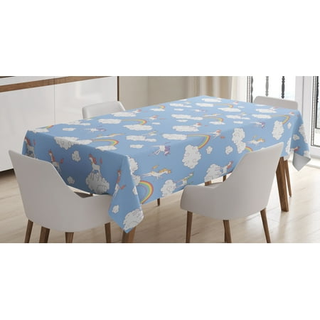 

Ambesonne Cartoon Tablecloth Rectangular Table Cover Mythical Creatures Jump 60 x84 Sky Blue Multicolor