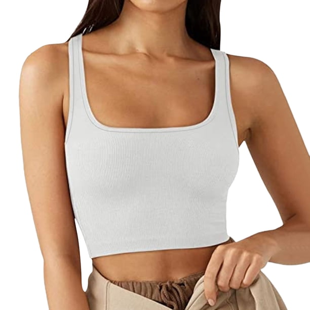 Gibobby Primavera europeo y americano Ropa de mujer Color sólido Moda Tendencia Sexy Chaleco corto(Blanco,XG)