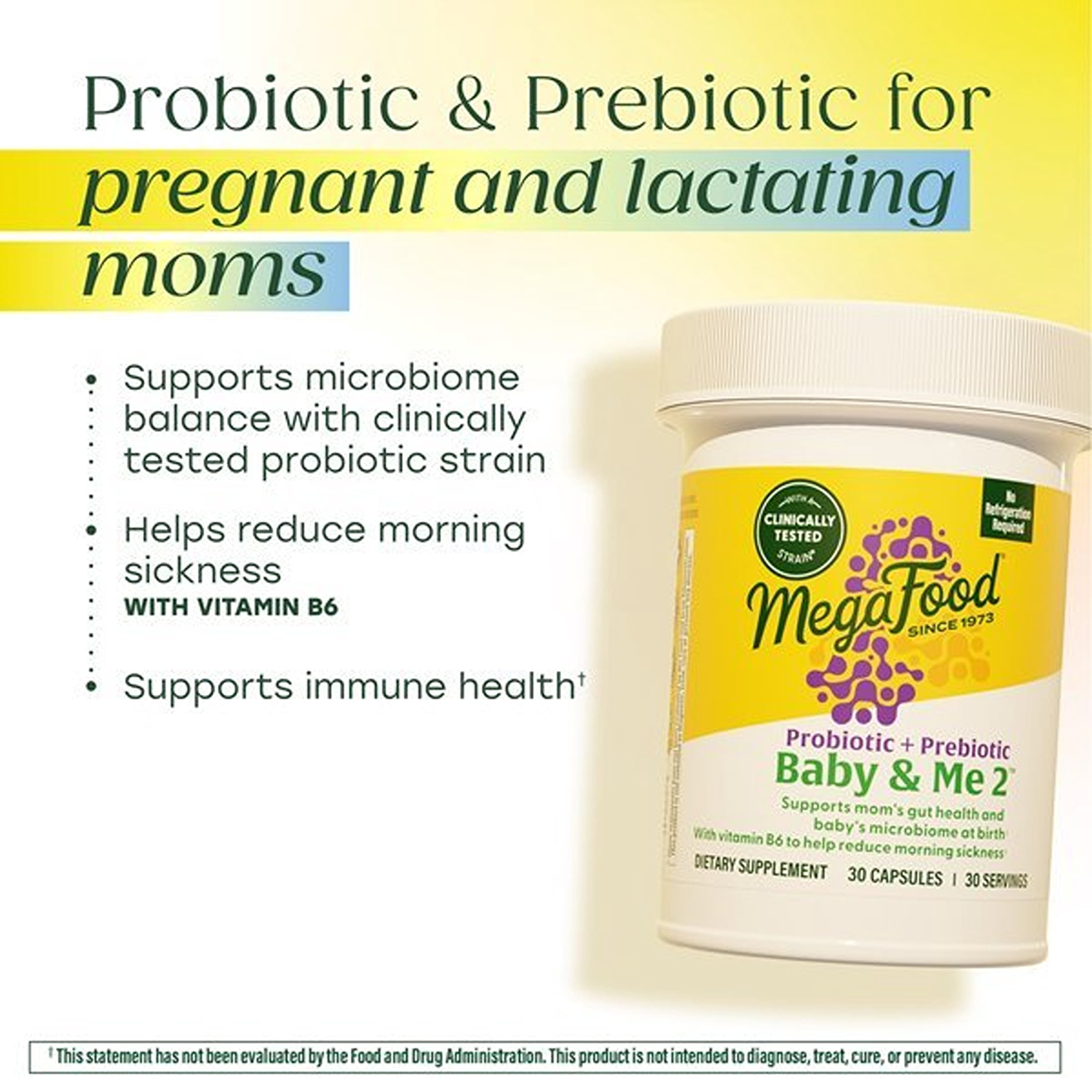 MegaFood Baby & Me 2 Prenatal Probiotic - Digestive & Immune - Vitamin B6 - 30 Servings