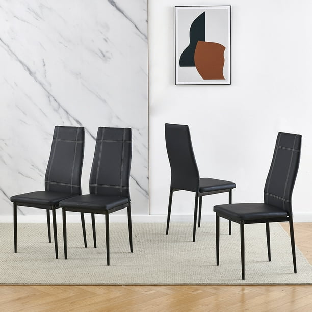 Modern Dining Room Chair Only Set of 4 Small Kitchen Chairs Black Faux ...