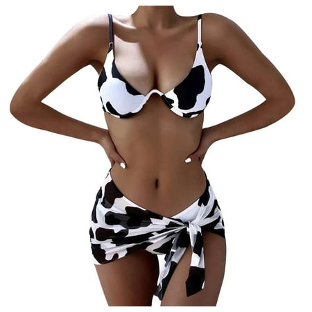 QLEICOM Womens Swimsuits Tummy Control Plus Size Swimsuit Coverup Solid Bikini Strap Bikini Deep V Sexy Split Swimsuit Set Three-Piece Swimming Suit White S