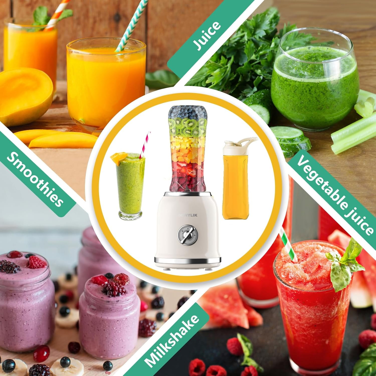 Personal Blender, 300W Retro Smoothie Maker with 6- Blade and 2x20oz  Cups for Shakes