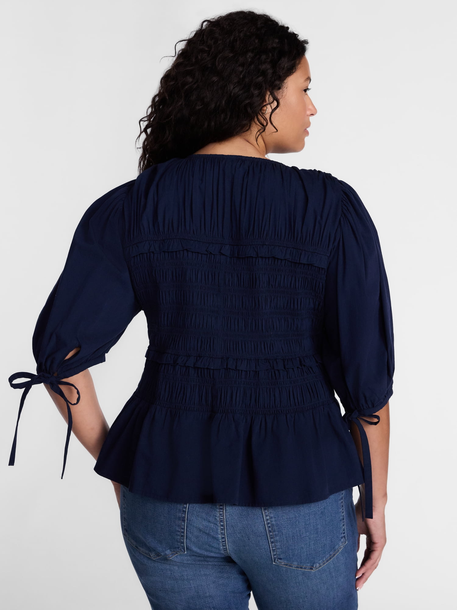 Terra & Sky Women's Plus Smocked Sleeved Top, Sizes 0X-5X