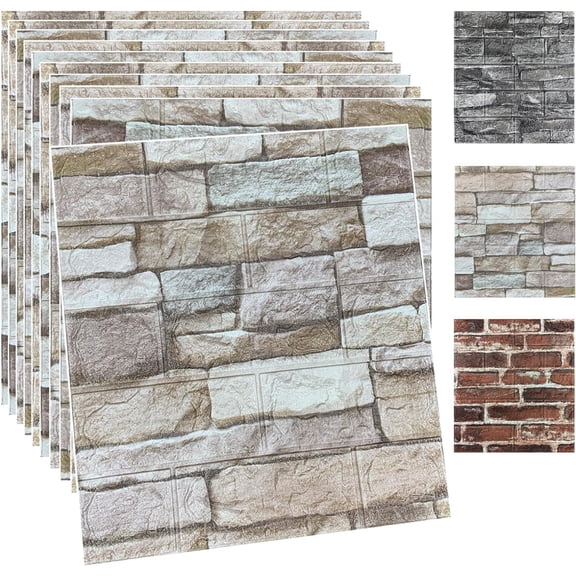 20PCS 3D Wall Panels Peel and Stick Foam 3D Brick Wallpaper Peel and Stick Faux Stone Wall Panel Self-Adhesive Wallpaper (20PCS, Rock Color)