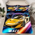 thumbnail image 2 of YST Boys Sports Car Full Sheets Yellow Race Car Bed Sheets Set,Racing Car Printed Flat Sheet Colorful Line Fitted Sheet Kids Girls Bedroom Decor,Microfiber 4 Piece, 2 of 5