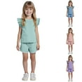 thumbnail image 4 of Povozer Girls Clothe Summer Solid Color Outfits Set Toddler Girls Top Shorts Set(Green,12-18M), 4 of 9