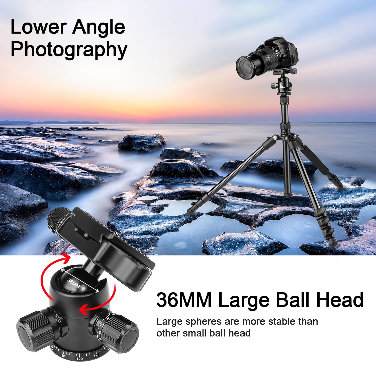 UEGOGO  Heavy-Duty 82" Professional DSLR Tripod & Monopod, 360° Pan-Tilt Ball Head, Telescoping Legs, Compatible with Canon/Nikon/Smartphones, Travel-Friendly with Carry Bag