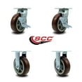 thumbnail image 2 of Tool Box Caster Wheel Set – 6 Inch Maroon Polyurethane Swivel Casters – SCC, 2 of 2