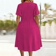 thumbnail image 5 of Dolkfu Mid-Length Going Out Dresses Short Sleeve V-Neck Waist Cinched Pink Faux-Wrap Dresses Modern Vacation Solid Regular Dresses Hot Pink,Xxxl, 5 of 5