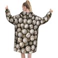 thumbnail image 3 of Baseball Print Oversized Blanket Hoodie, Wearable Blanket Adult For Women Men And Teenager, Super Soft Warm Flannel Fluffy Hooded Blankets Sweatshirt With Big Pocket, 3 of 8