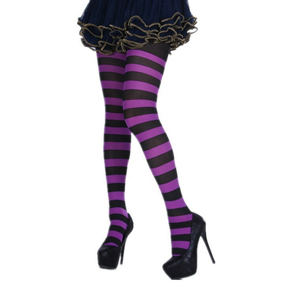 TELOLY Halloween Women's Wide Striped Tights Stockings Nylon Footed Pantyhose Witch Leggings for Women Girls Halloween Costume Party Dress up Accessories